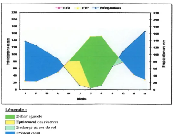 Fig.  JLJJ:  Graphe du Bilan hydrologique par la méthode de  Thornthwaite 