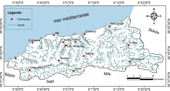 Figure 17 : Carte du réseau hydrographique de la wilaya de Jijel. 
