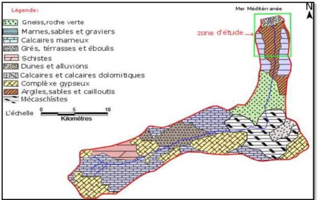 Figure .05 : Carte lithologique du bassin versant de l’oued Djendjen (M. G. Durozoy, 1954) 