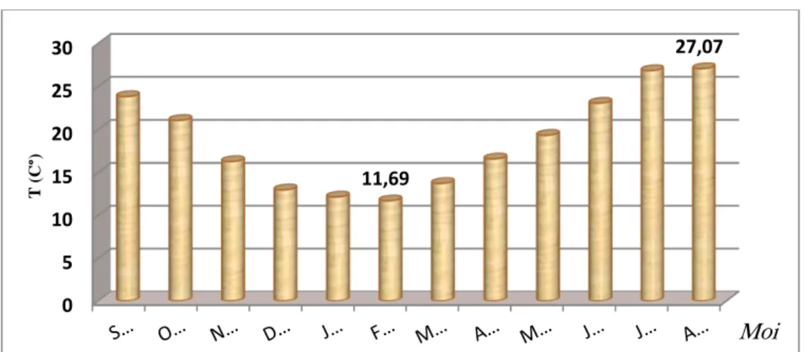 Figure 15 : températures moyennes mensuelles de la station d’El Agram (2005-2015) 