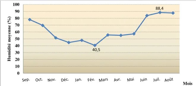Figure 19 : Humidité de l’air de la station d’El Agram (2005-2015)