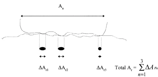 Figure  1.2  shows  a  schematic  illustration  of an  interface  with  apparent  and  real  areas  of contact.