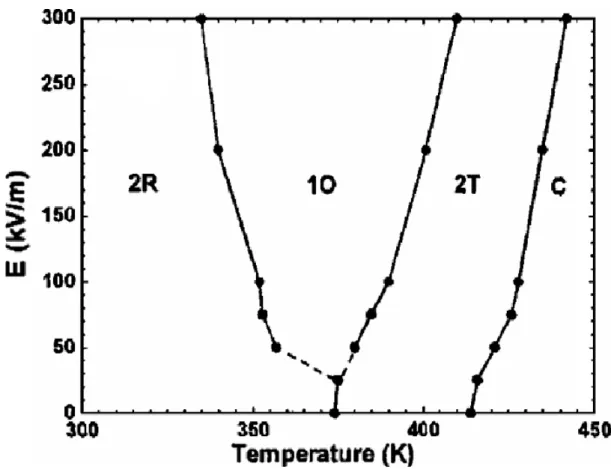 Fig. 3.8 Field-Temperature (E-θ) diagrams, resulting from the field cooling experiments, for  the &lt;110&gt; -oriented single crystals