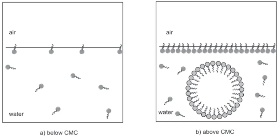 Figure 8. Surfactant concentration increasing leads to micelles forming in solution. 