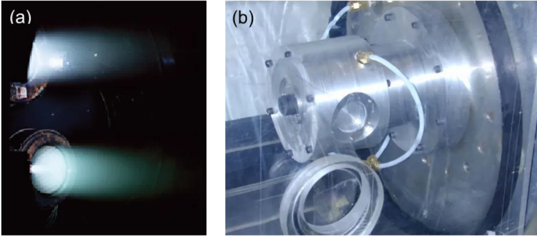 Fig.  1.3  shows  two  kinds  of  microwave  plasma  propulsion  systems  under  development,  (a)  microwave ion thruster  [12]  with ECR plasma as the ion source and this kind of propulsion has  been  used  in  deep  space  mission  (MUSES-C/Hayabusa),  