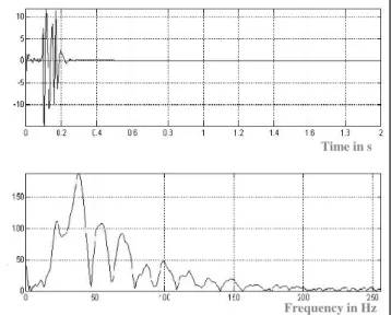 Fig. 3.  Example of recorded curves. On the top: a time signal, at the  bottom: its corresponding frequency spectrum 
