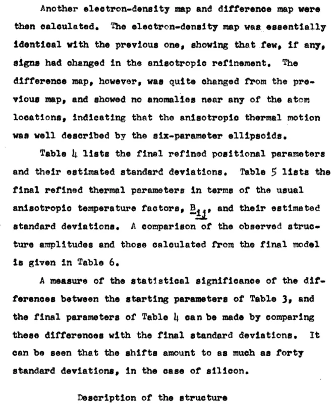 Table  4  lists  the  final  refined  positional  parameters and  their  estimated  standard  deviations