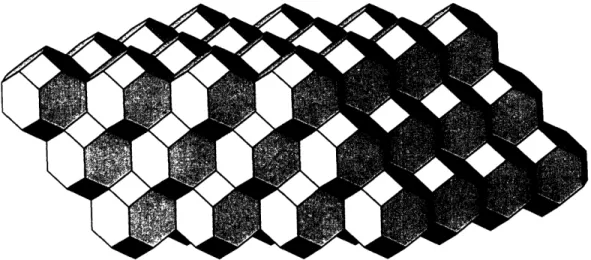 Figure 2.4: Schematic illustration of the three-dimensional grain structure used in the  simulations where grains are modeled as 14-sided tetrakaidecahedra.