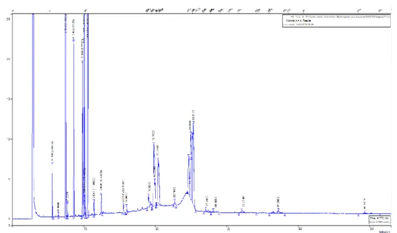 Figure II-19. Chromatogramme GC de l’huile de coton au cours de la réaction d’époxydation, échantillon  prélevé à 15 min