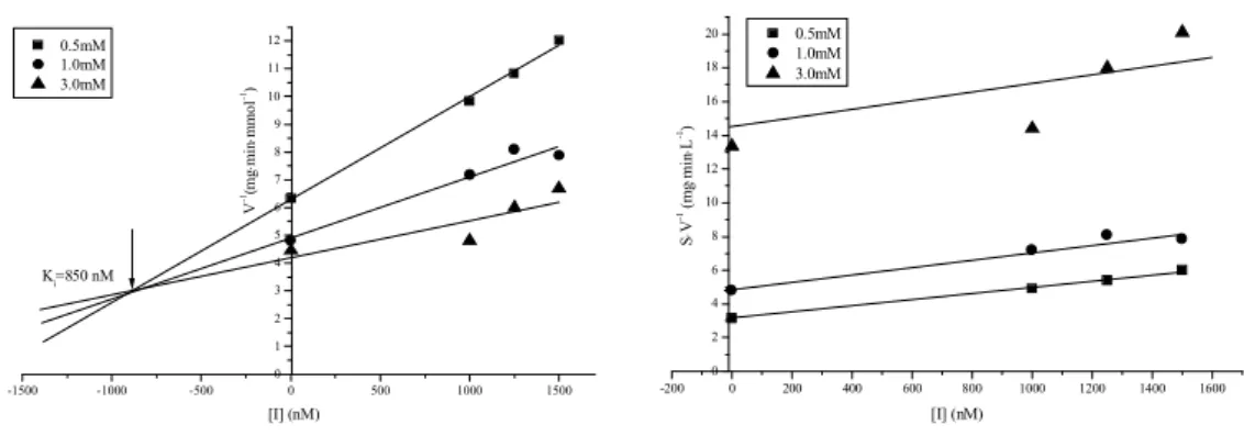 Figure 51. Determination of inhibition constant for CDU and type of inhibition using potato EH