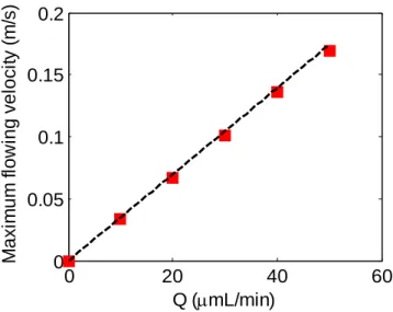 Fig. 2.14 depicts the maximum flowing velocity  through the center linearity trend of a  function  of  the  volume  flow  rate