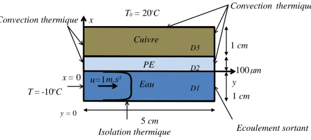 Figure II. 34 Structure en 2D de base considérée pour l’étude des transferts thermiques et conditions aux limites