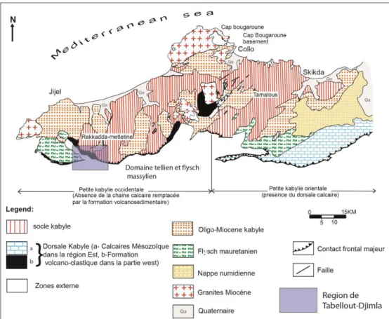 Figure II.2 : carte simplifiée montrant la géologie de la petite kabylie (Djellit, 2014) 