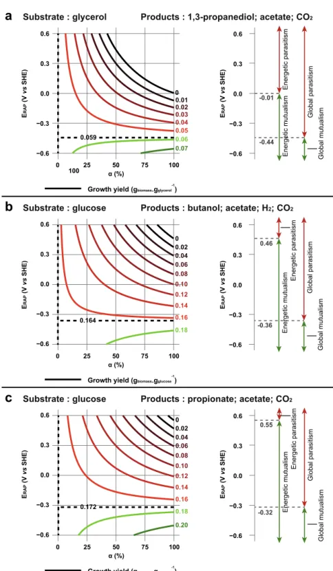 Figure 3.  Growth yield map for a fermentative species uptaking extracellular electrons during a fermentation