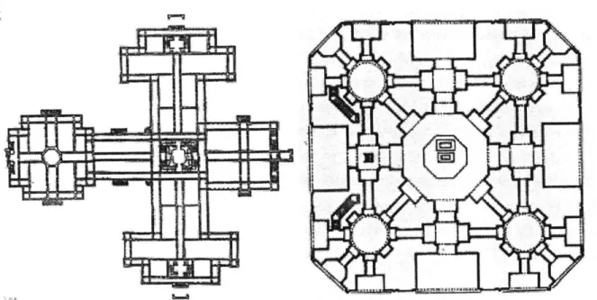 Fig. 21a  Plan, Law  Court, Madras,  1889-92  with  the Small  Causes Court  displaying the  centered plan  of n Indo-Islamic  tomb  or mosque.