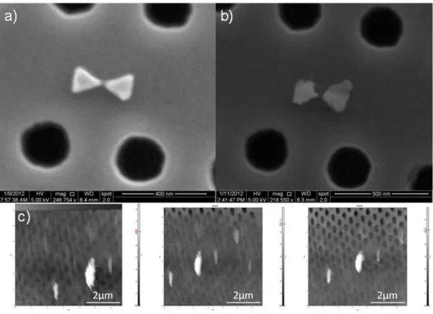 Figure 2.21 Effect of the fiber tip during a SNOM scan: a) SEM image before the scan; 