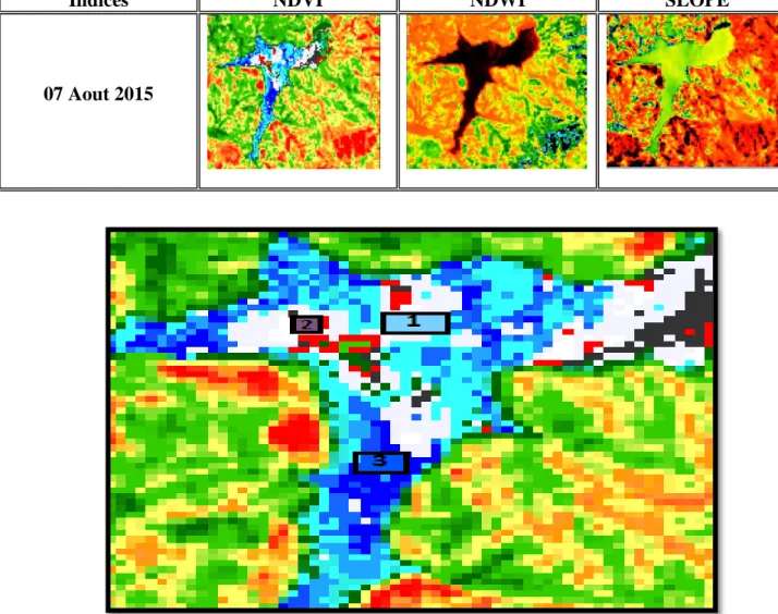 Tableau  9:Classification  des  trois  indices  pour  le  mois  d’  « Août »  à  l’aide  de  la  correction  atmosphérique DOS (soustraction sombre des objets)