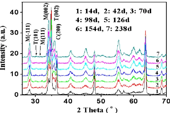 Fig. 6-7 Normal XRD patterns of NZ2 oxide films   exposed to 400 o C steam for different times 