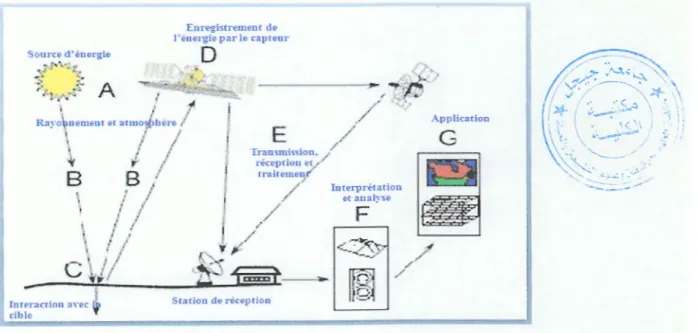 Fig. 01  :  Etapes de télédétection (CCT) 