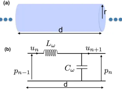 Fig. II.3. (a) One cell of 1D acoustic waveguide of radius r. The length of the cell is d