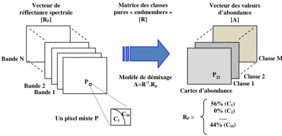Figure 4.10 : Schéma général d’un processus de démixage spectral utilisant le modèle linéaire 