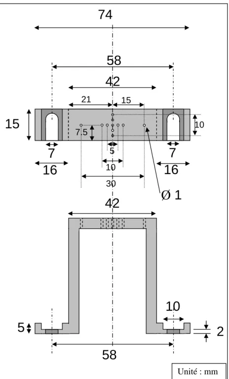 Figure 3.9 : Pièce à motifs pour support de fibres utilisée pour la détermination du grandissement optique