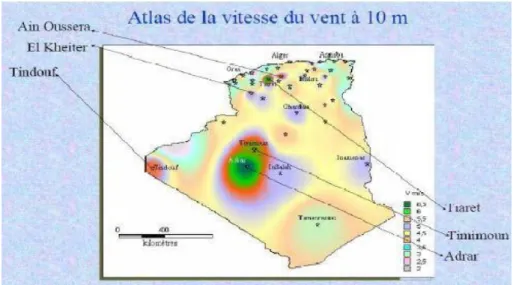 Figure I.7 : Carte de vent en Algérie.  