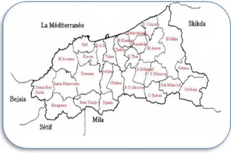 Figure 3. Localisation de la région de Jijel (B.N.D.R, 1997)  2. 1. 1. Réseau hydrographique 