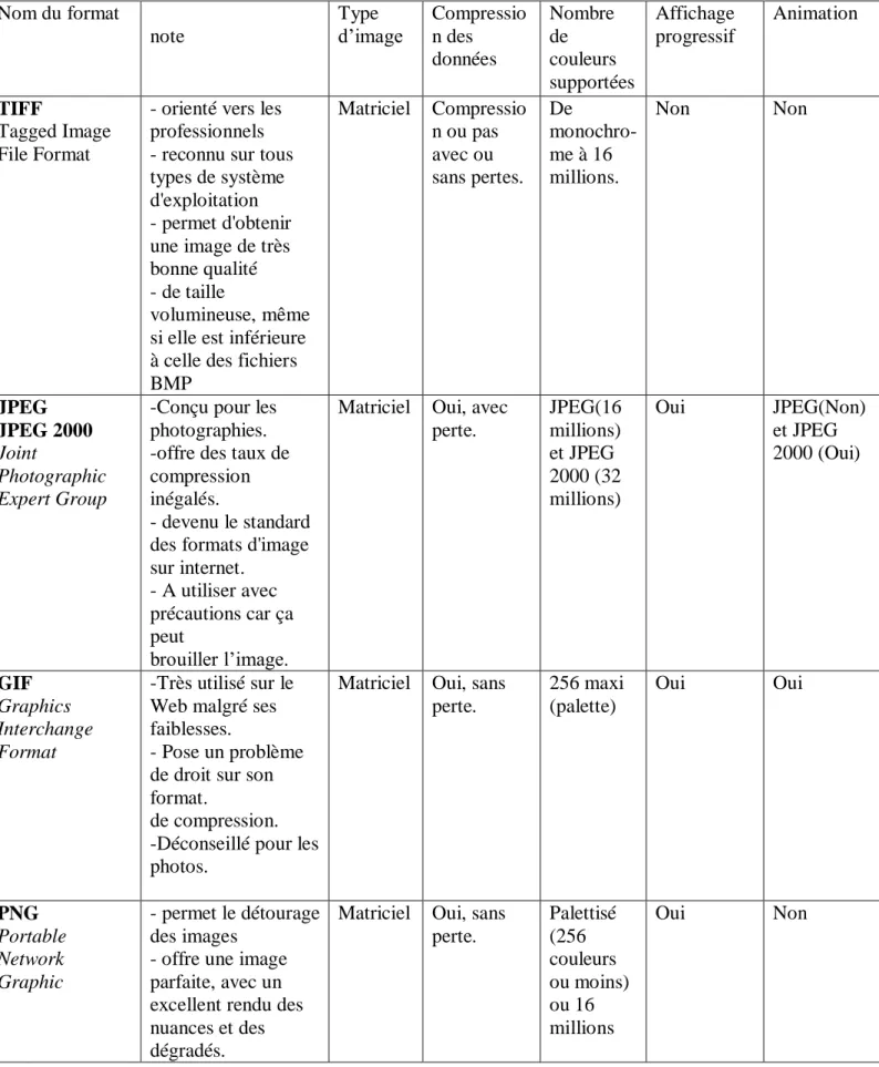 Tableau I.1 : les différents formats d'images. 