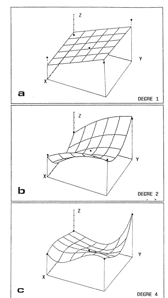 FIG.  5  Exemples  d'approximations  polynômiales  pour  une  population  de  points  quelconque