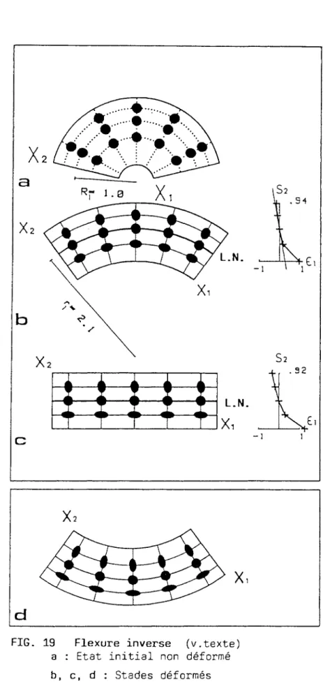 FIG.  19  Flexure  inverse  (v.texte)  a  :  Etat  initial  non  déformé  b,  c,  d  :  Stades  déformés 