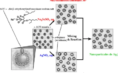 Figure 2.5. Schéma illustrant la méthode de double microémulsion pour obtenir des nanoparticules  d’Ag 2 Se
