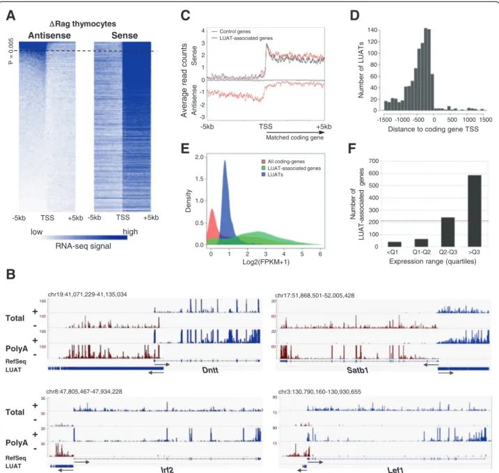 Figure 1 Identification of genes associated with long upstream antisense transcripts in DN thymocytes