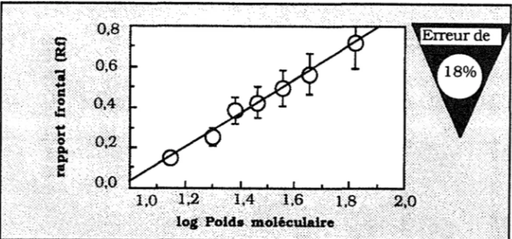 Fig.  H.  17  : Courbe d'étalonnage pour la  détermination du poids  moléculaire  (en  kDaJ  des protéines séparées  par  électrophDrèse 