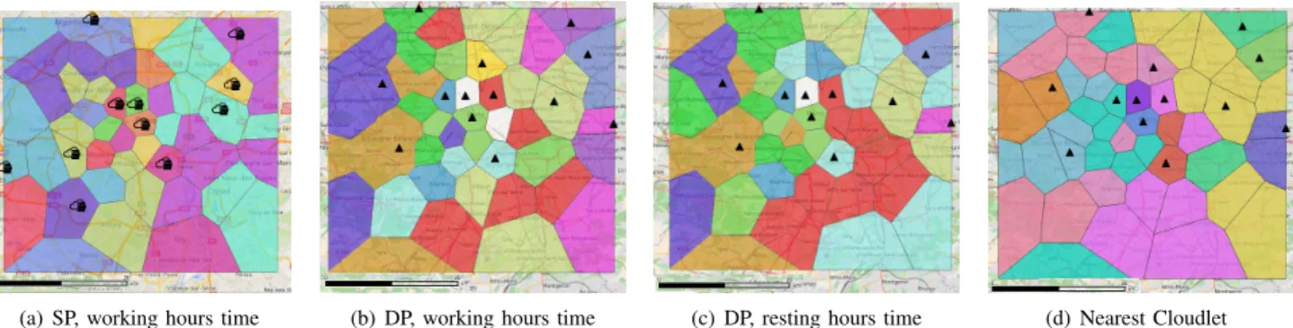 Fig. 12: Clustering produced by AP-cloudlet associations in L-M scenario with 5-rack cloudlets.