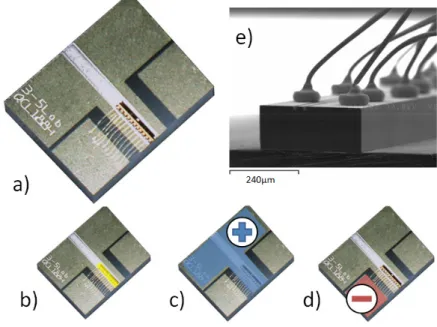 Figure 1-2: a) photos d’un laser à cascade quantique soudé sur son embase d’AlN (5mm*6mm)