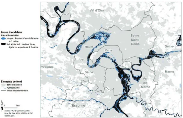 Figure 6 : Carte de la zone inondable en cas de crue centennale [OCDE, 2014] 