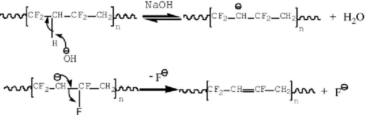 Figure 19 : Proposition de mécanisme de dégradation du PVDF en milieu alcalin (Ross et al., 2000)