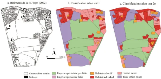 Figure 4. Comparaison des résultats de la classification issus des tests 1 et 2c  (appliqué à l’ensemble de l’agglomération)
