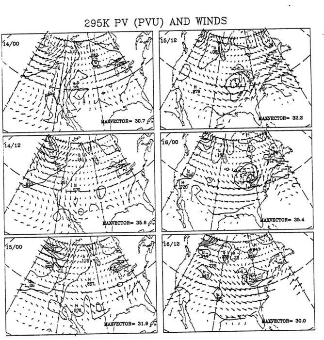 Figure  3.4  As  in figure  3.2  but  for  the  295K  surface.  Wind  vector  lengths  have  been scaled  up  in length  by  a factor  of  2 relative  to  those  in figure  3.2