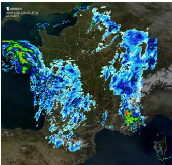 Figure 2.10 – Une image radar prise le 2 novembre 2019 à 23 :45 UTC. Source : Info- Info-climat