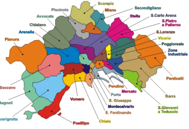 Fig. 1.3.  Subdivision des circonscriptions civiles  en quartiers de Naples. (Source : site  internet « Napoli  on line - de Daniele Pizzo »  65  ) 