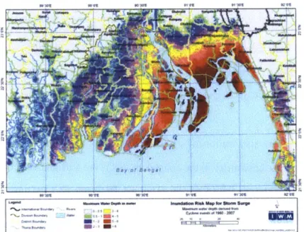 Figure  3.4 Inundation  Risk Map  for  Storm  Surge  based on cyclones  from  1960-2007  (Source:  IWM,  2008, p.12)