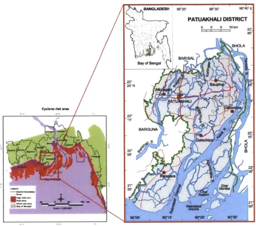 Figure 3.6  Zooming in to  Patuakhali District (Source:  CEGIS, 2009 &amp;Banglapedia)