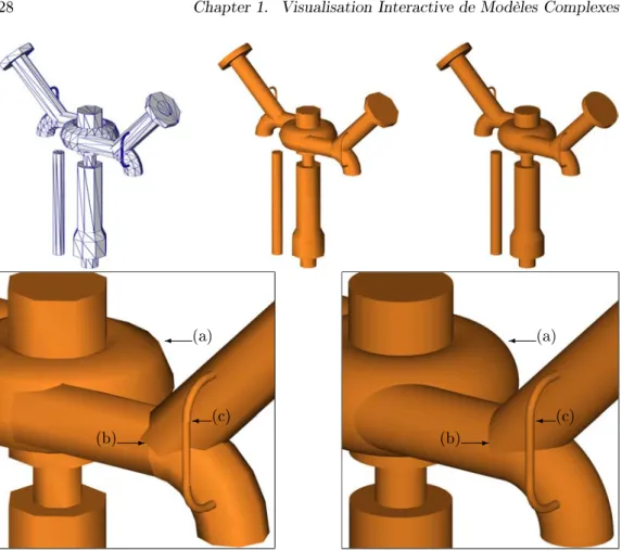 Figure 1.16: Une pièce industrielle d'une centrale électrique. Top left: Modèle original maillé.