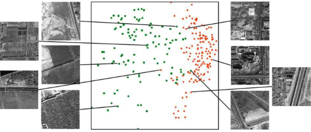 Figure 3.5: Binary classiﬁcation by appearance-collapsed graph: “Vegeta- “Vegeta-tion” versus “Road” image classiﬁcation