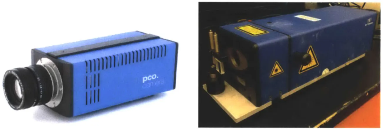 Figure 3-2:  Left:  The  high-QE PCO.1600  camera used  for  imaging.  Right:  The  LaVision  2  Watt Continuous Wave  532nm laser.