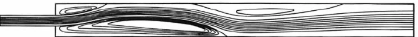 Fig. 7. Calculated streamlines at Re = 140. (Fearn et al.
