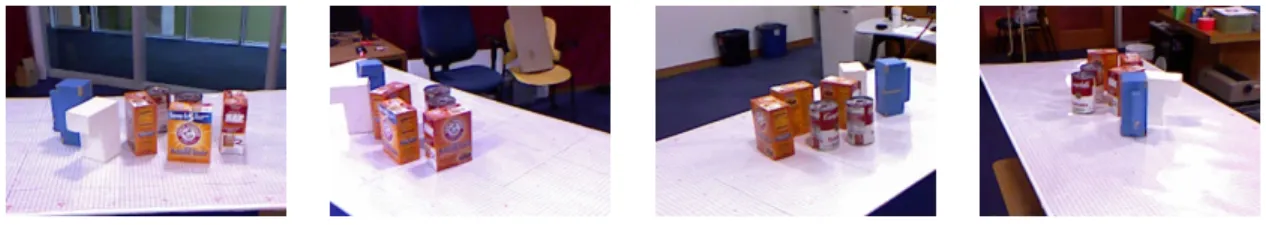 Figure 10: Examples of views from scenario 3. Objects were placed relatively close together, resulting in significant occlusion, causing the object detector to frequently miss detections or produce errors.