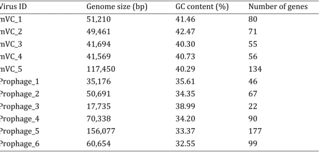 Table 3.5. Lytic viruses that infected the Bacillus sp. S4 strain and identified prophages